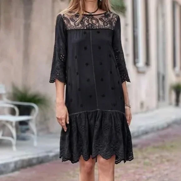 sundance lace dress Sundance Women's Astoria Eyelet Dress in Black Medium